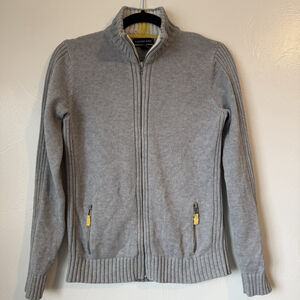 Vintage Lands End 100% Cotton Full Zip Collared Cardigan Grey Size Small